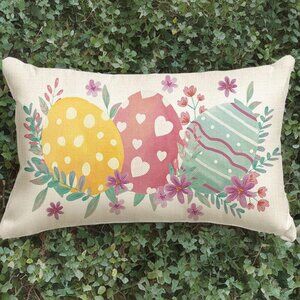 Easter Eggs Decorative Throw Pillow Cover Accent Case Cottage Spring Decor 20"